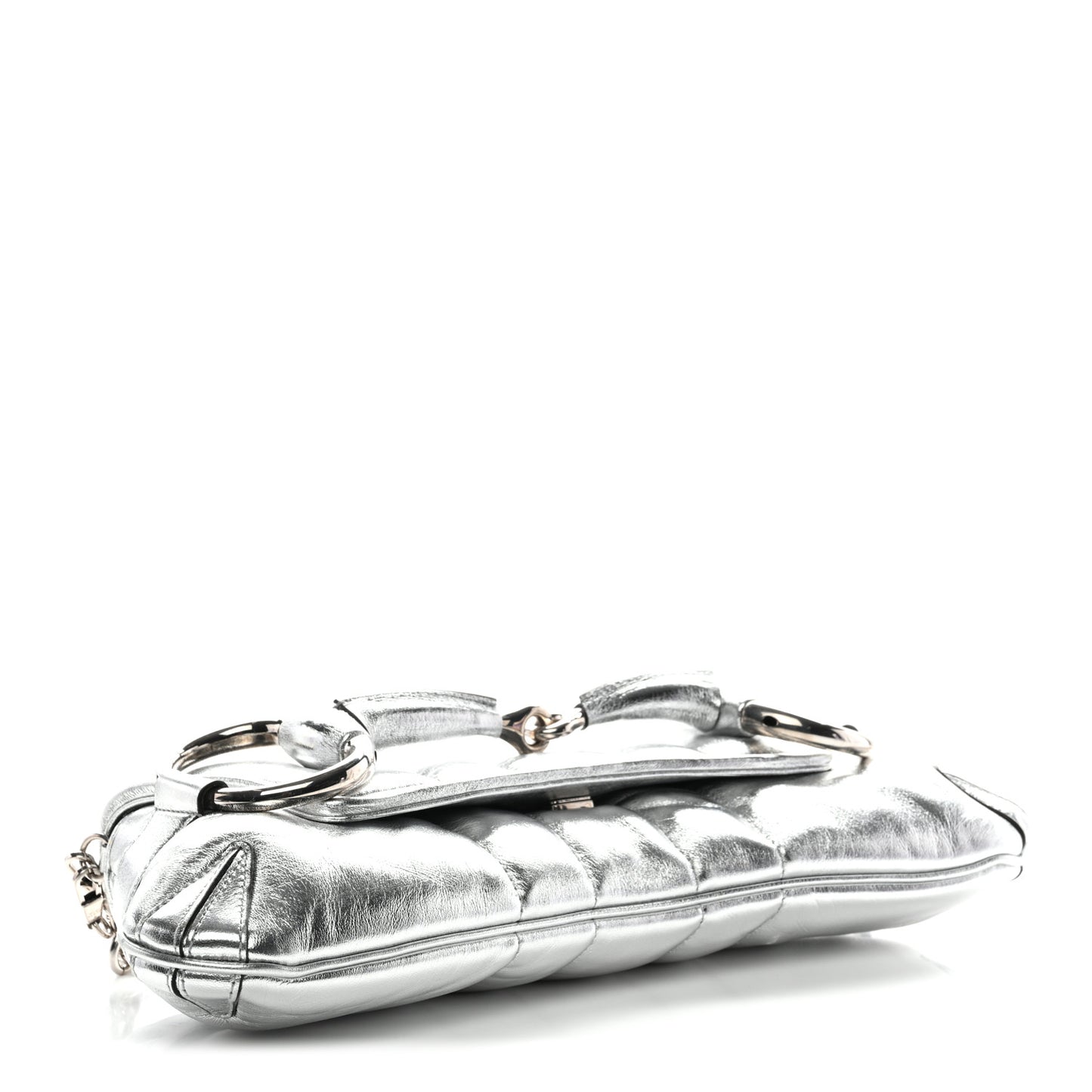 Iridescent Nappa Vertical Matelasse Medium Maxi Horsebit Chain Shoulder Bag Silver