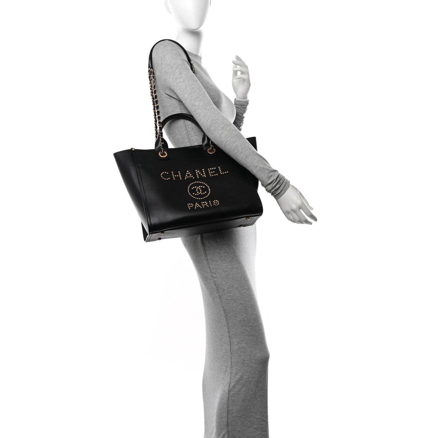 Chanel Caviar Small Studded Deauville Tote Black 2 of 12