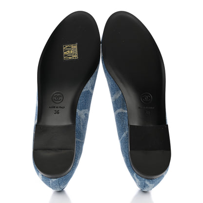 Chanel Denim Printed CC Cap Toe Ballerina Flats 36 Light Blue White 5 of 16