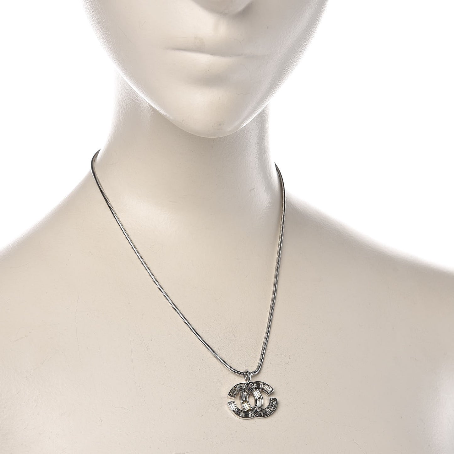 Baguette Crystal CC Necklace Silver