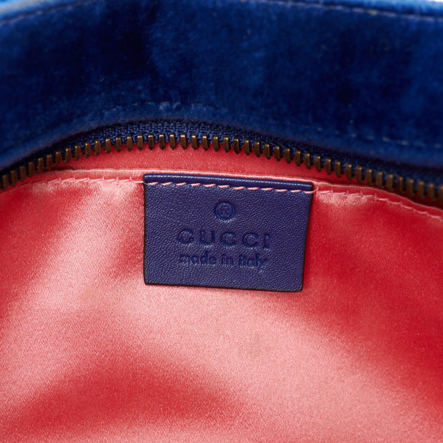 Velvet Matelasse Small GG Marmont Chain Shoulder Bag Cobalt