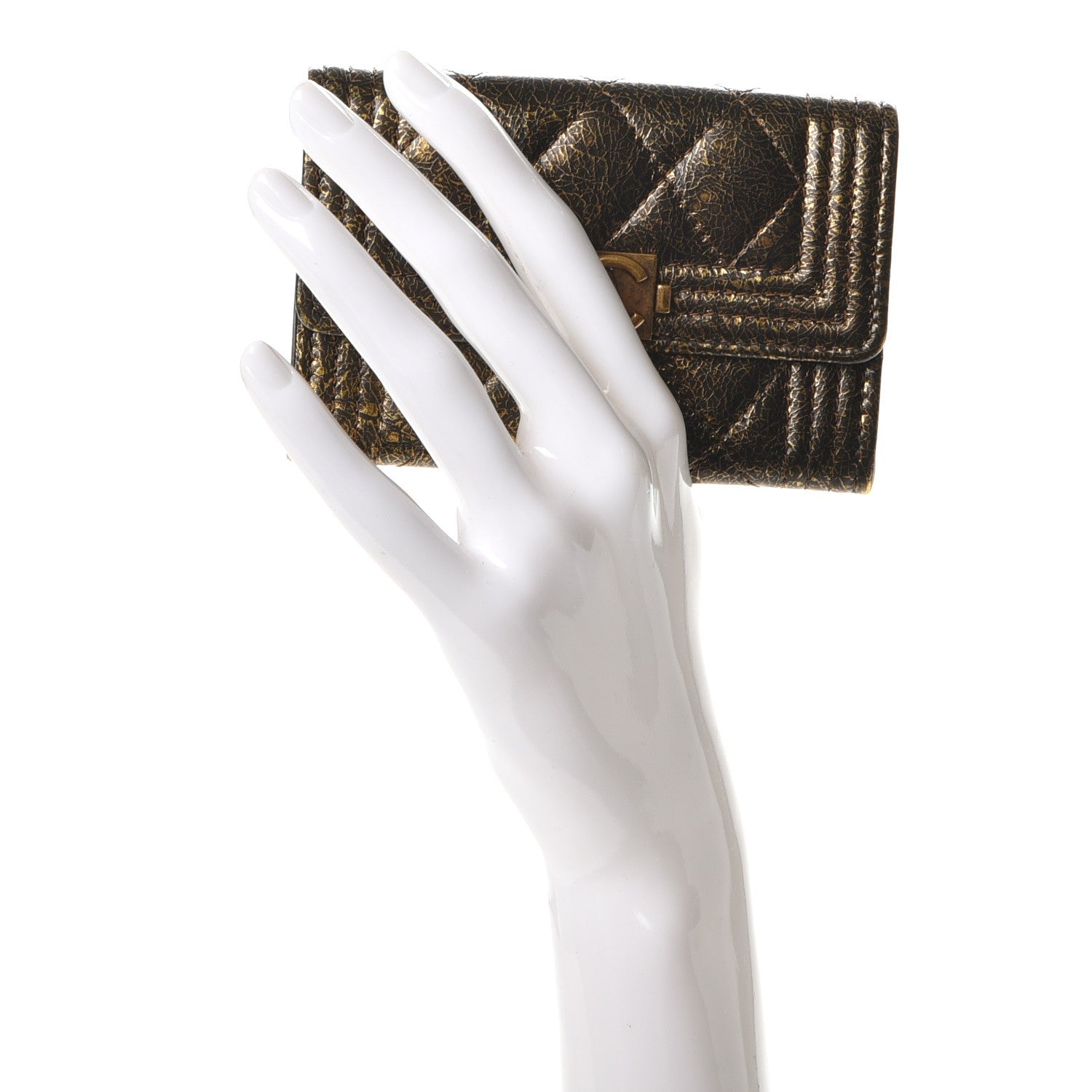 Chanel Cracked Metallic Calfskin Quilted Boy Card Holder Gold 2 of 8