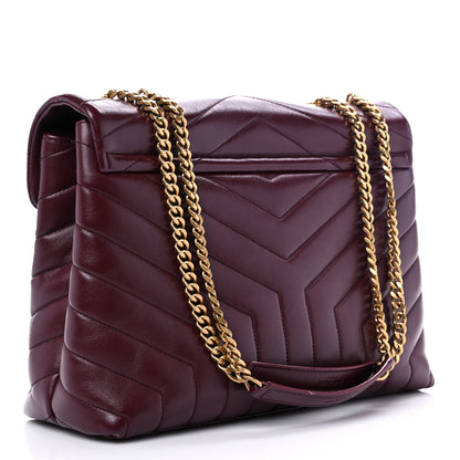 Saint Laurent Calfskin Y Quilted Monogram Medium Loulou Chain Satchel Rouge Legion 2 of 15