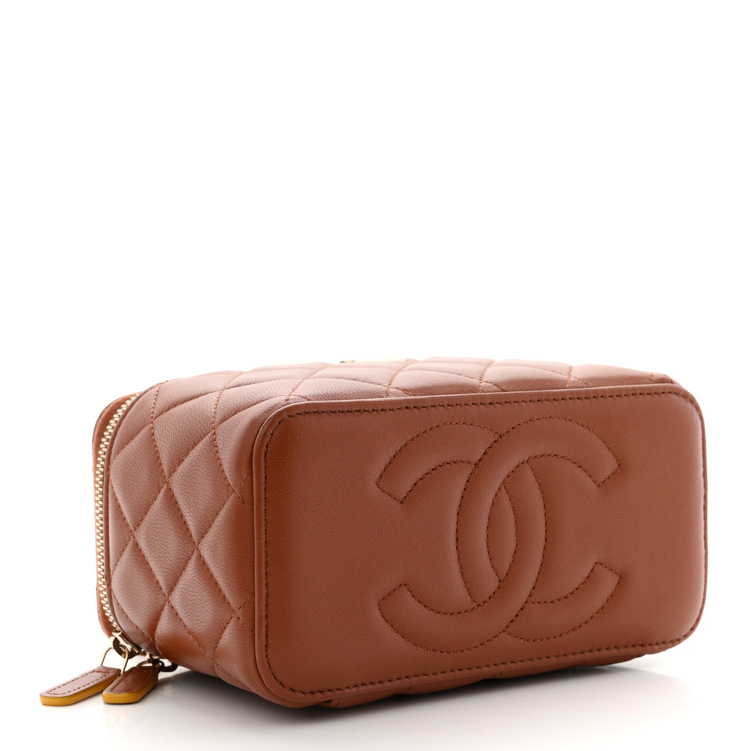 CHANEL ブラウン キルティング ケース Chanel Lambskin Quilted Small Top Handle Vanity Case With Chain