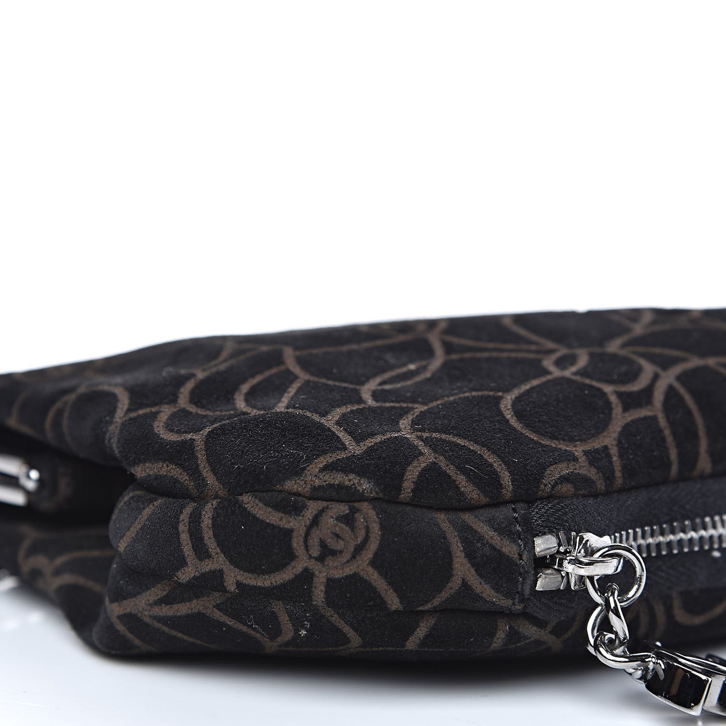 Suede Camellia Embossed Clutch Bag Black