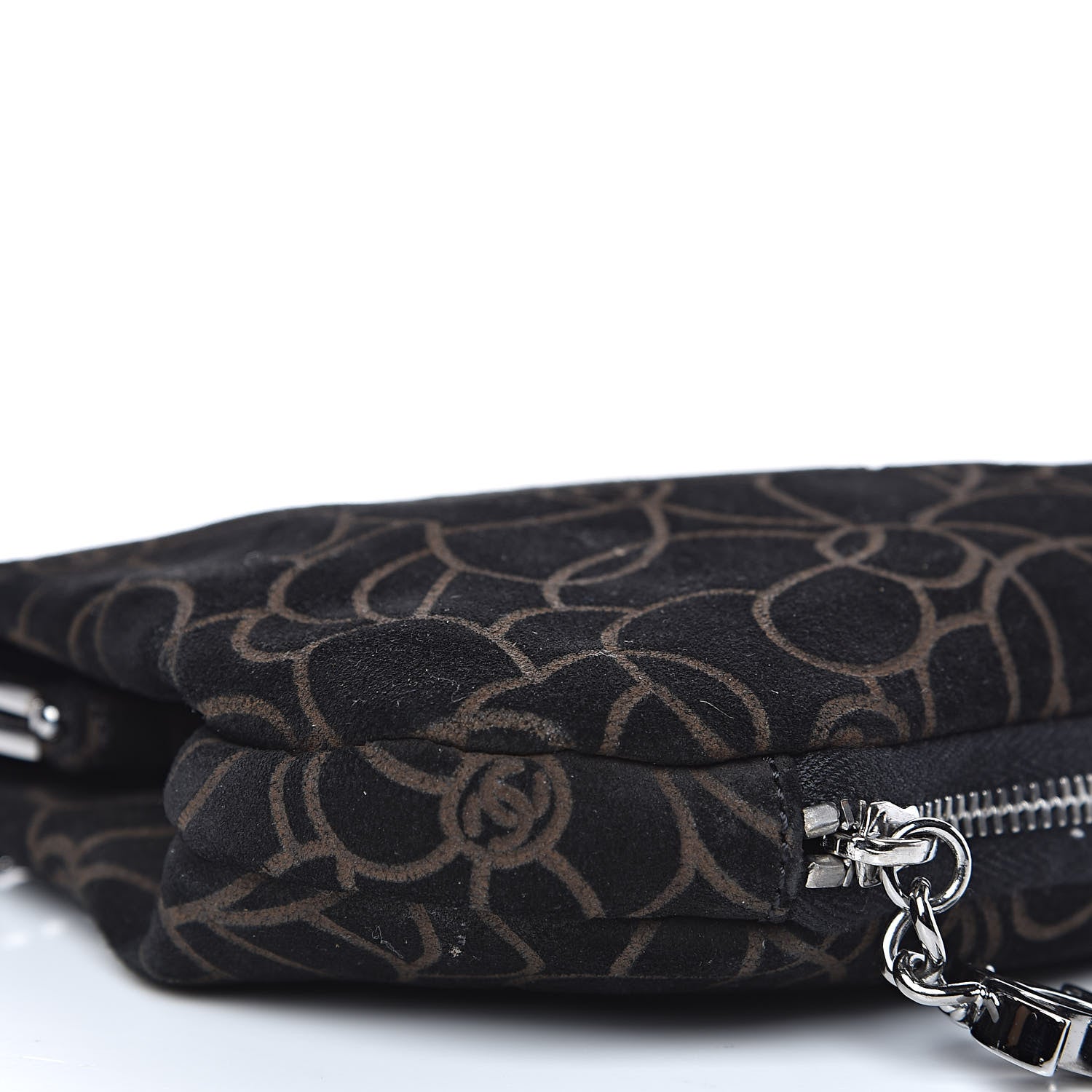 Chanel Suede Camellia Embossed Clutch Bag Black 8 of 9