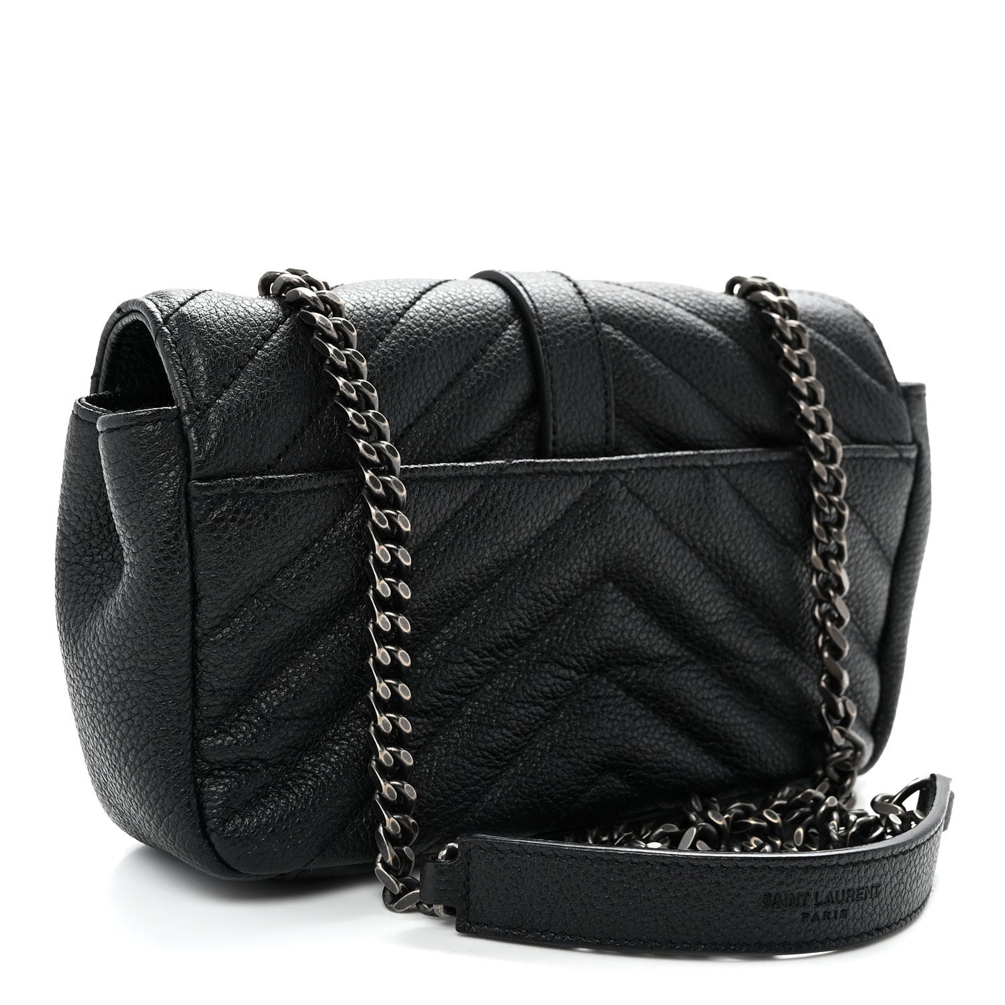 Grained Calfskin Matelasse Chevron Classic Monogram Baby Chain Bag Black