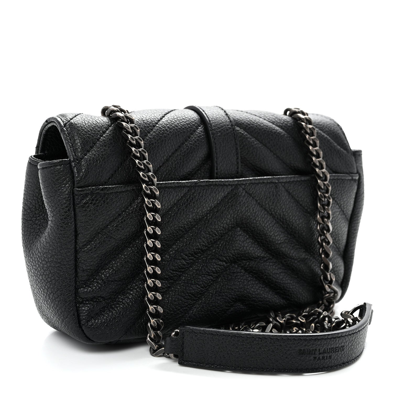 Saint Laurent Grained Calfskin Matelasse Chevron Classic Monogram Baby Chain Bag Black 3 of 10