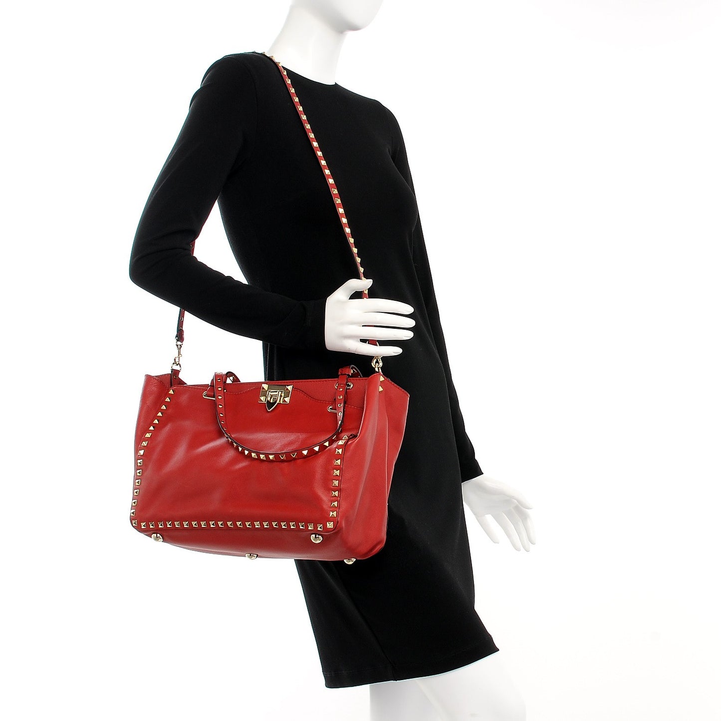 Vitello Medium Rockstud Tote Rosso Valentino