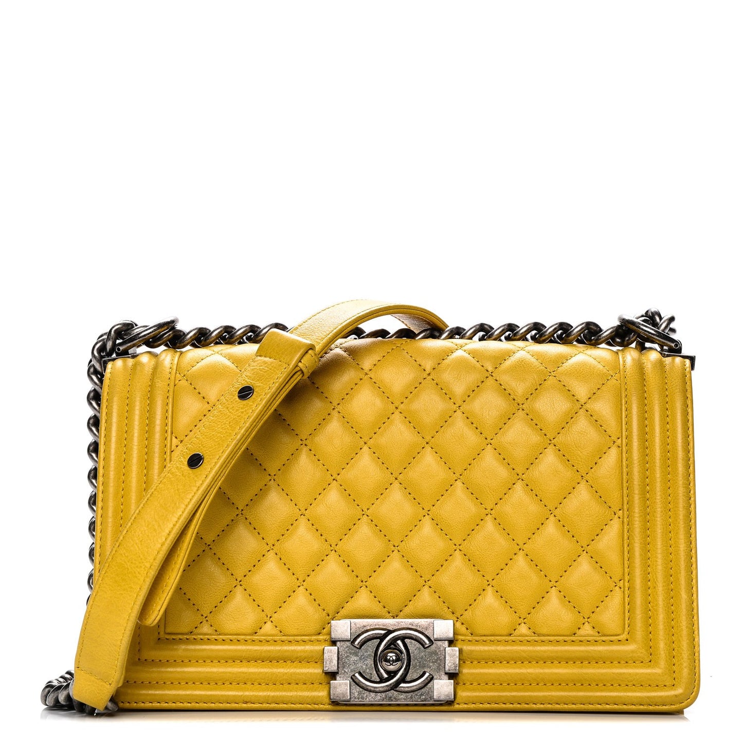 Calfskin Quilted Medium Boy Flap Yellow