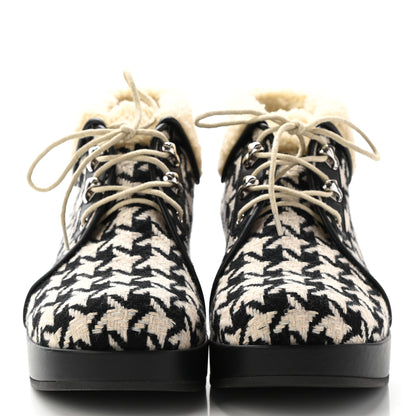Gucci Optical Tweed Faux Shearling Houndstooth Victor Lace Up Ankle Boots 38 White Black 2 of 8