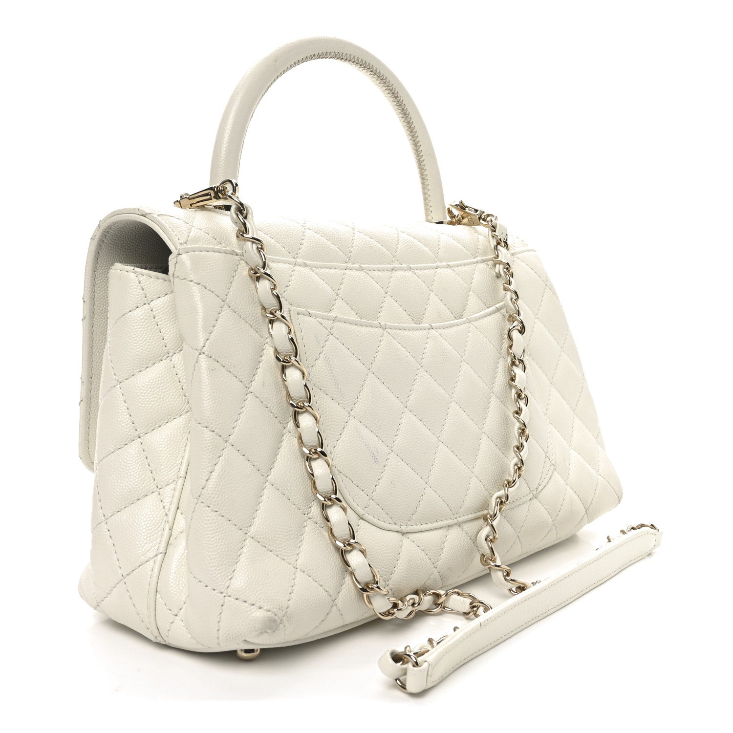 Chanel Caviar Quilted Small Coco Handle Flap White 3 of 10