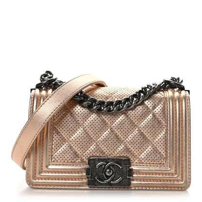 Chanel Metallic Calfskin Perforated Small Boy Flap Gold 1 of 9