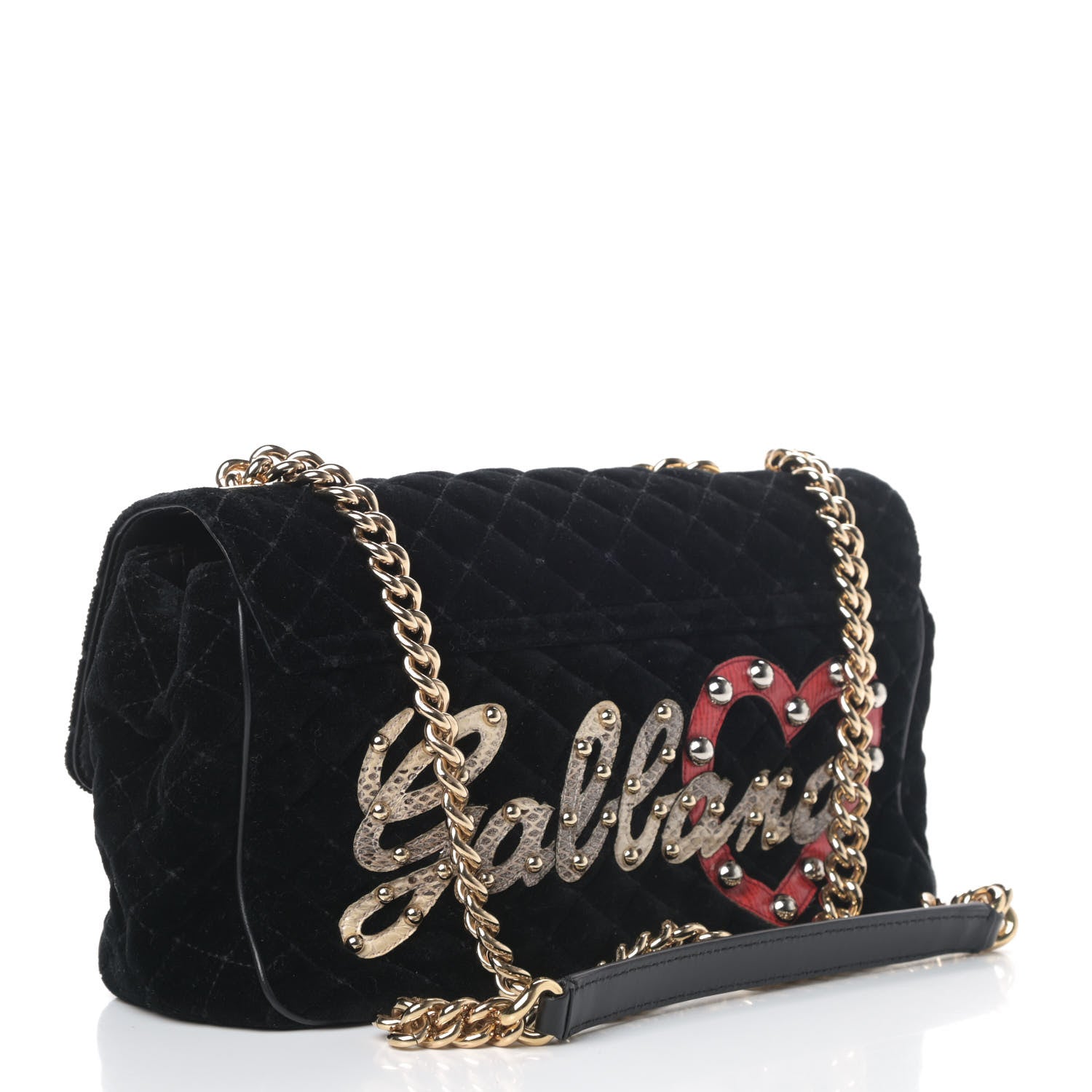 Dolce & Gabbana Velvet Watersnake Embellished Lucia Shoulder Bag Black 2 of 4