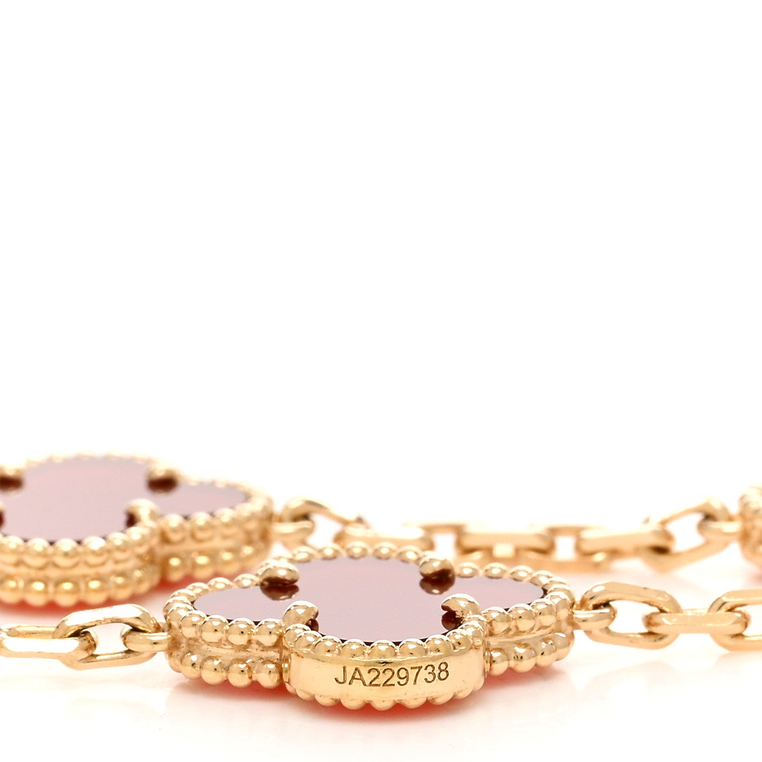 Van Cleef & Arpels 18K Yellow Gold Carnelian 5 Motifs Vintage Alhambra Bracelet 4 of 4