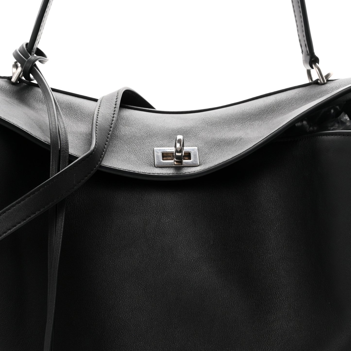 Natural Smooth Calfskin Medium Rodeo Top Handle Handbag Black