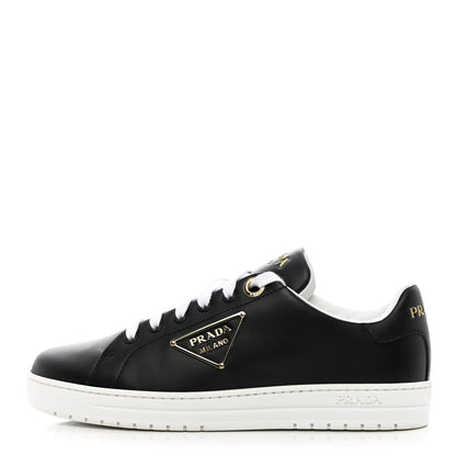 Prada Vitello Soft Metal Triangle Logo Womens Edge Low Top 30mm Sneakers 39 Black White 1 of 10