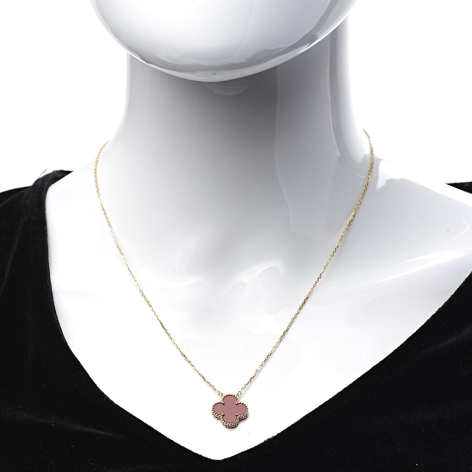 Van Cleef & Arpels 18K Yellow Gold Carnelian Vintage Alhambra Pendant Necklace 2 of 7