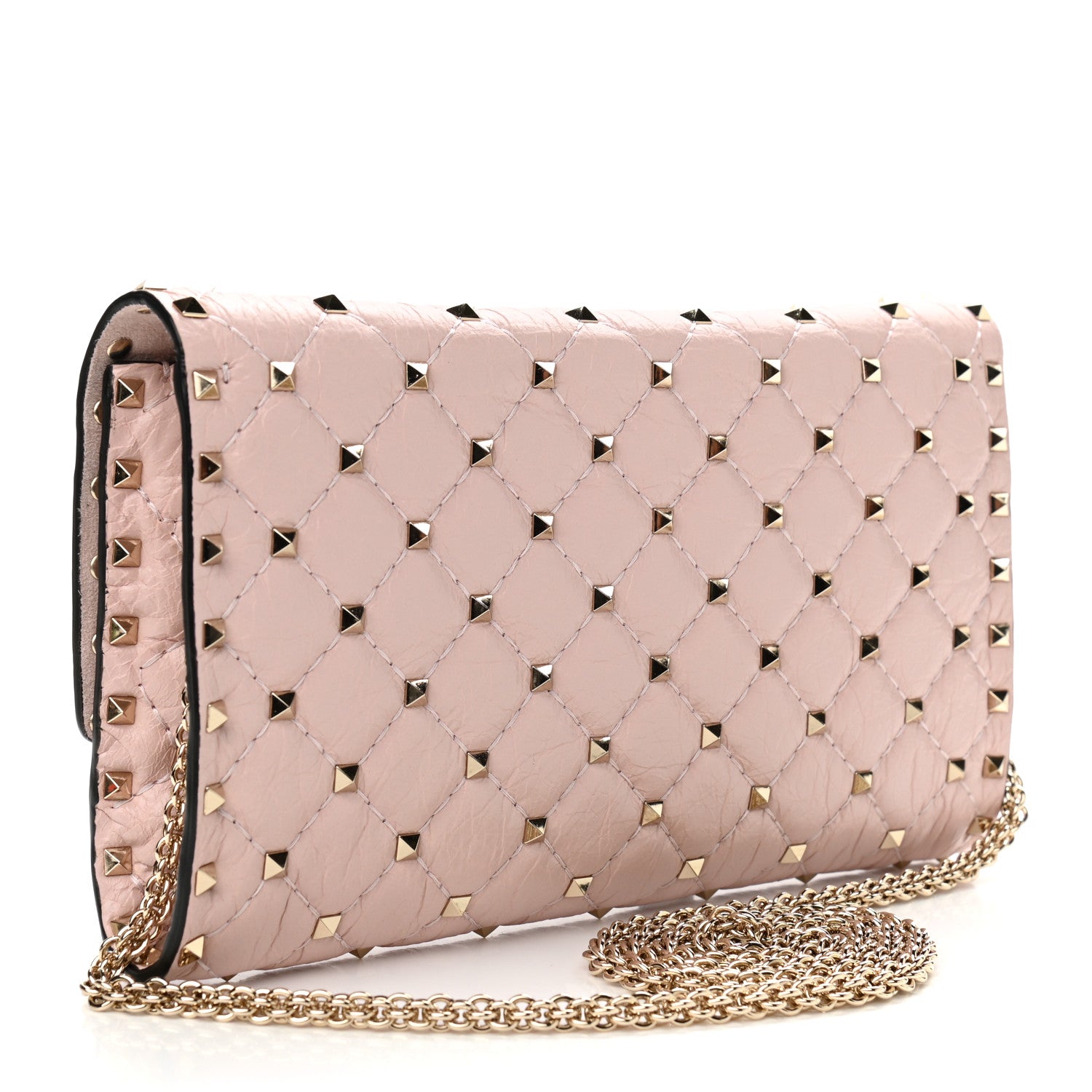 Valentino Garavani Craquele Nappa Rockstud Spike Wallet on Chain Water Rose 3 of 10