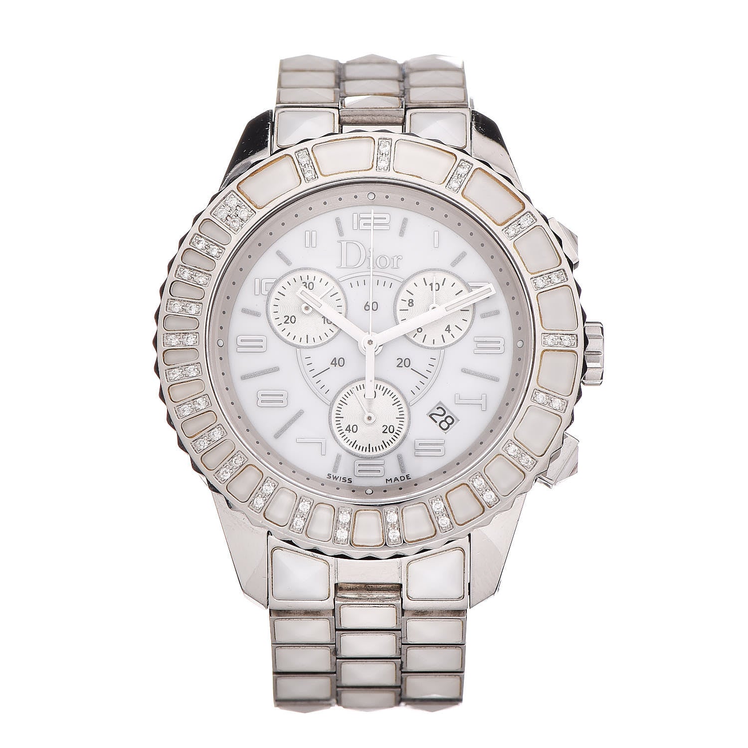 Christian Dior Stainless Steel Diamond Sapphire 38mm Christal Chronograph Quartz Watch White 1 of 6