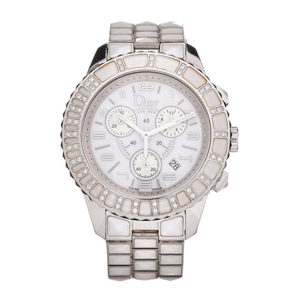 Christian Dior Stainless Steel Diamond Sapphire 38mm Christal Chronograph Quartz Watch White 1 of 6