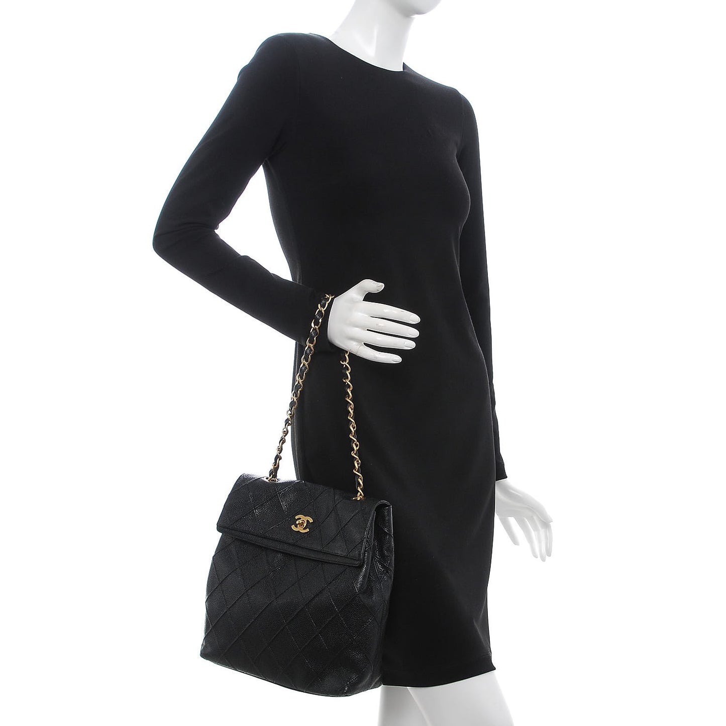 Caviar Diamond Stitched Shoulder Bag Black