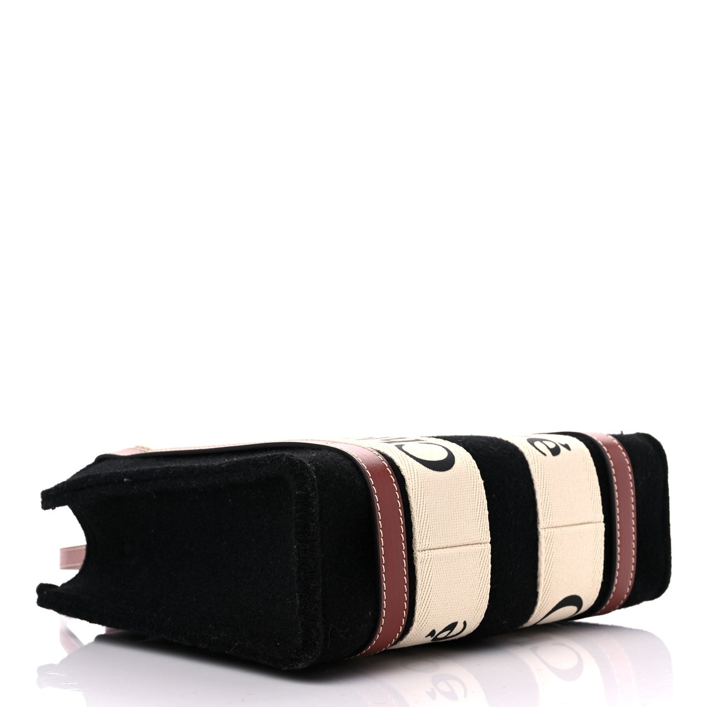 Felt Calfskin Small Woody Ribbon Tote With Strap Black