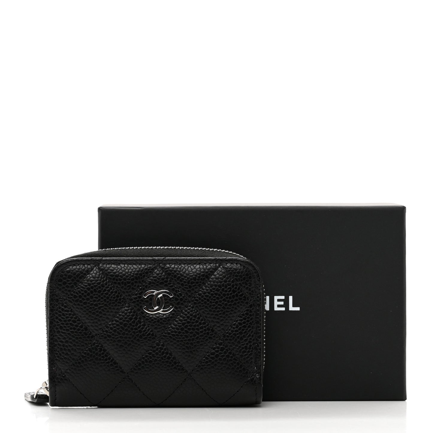 Caviar Quilted Zip Coin Purse Black