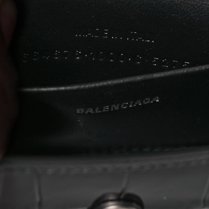 Balenciaga Shiny Calfskin Monochrome Crocodile Embossed Hourglass Top Handle Bag Mini with Chain Black 7 of 12