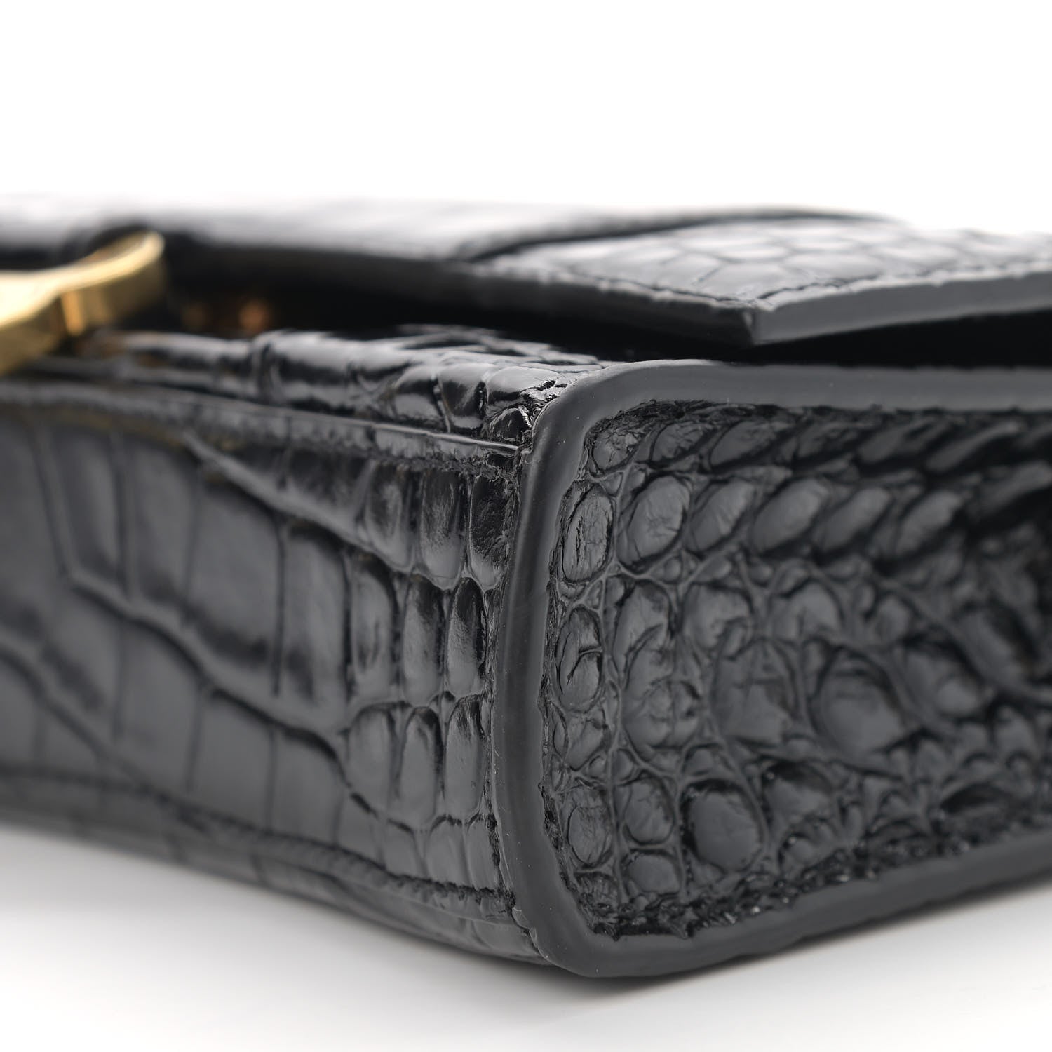Balenciaga Shiny Calfskin Crocodile Embossed Hourglass Chain Bag Black 9 of 11