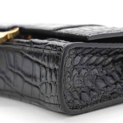 Balenciaga Shiny Calfskin Crocodile Embossed Hourglass Chain Bag Black 9 of 11
