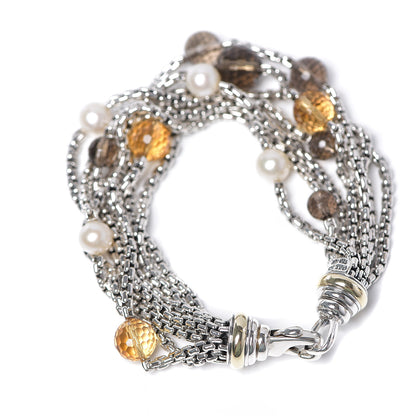 David Yurman Sterling Silver 18K Yellow Gold Citrine Pearl Smoky Quartz Multi-Chain Bracelet 2 of 4