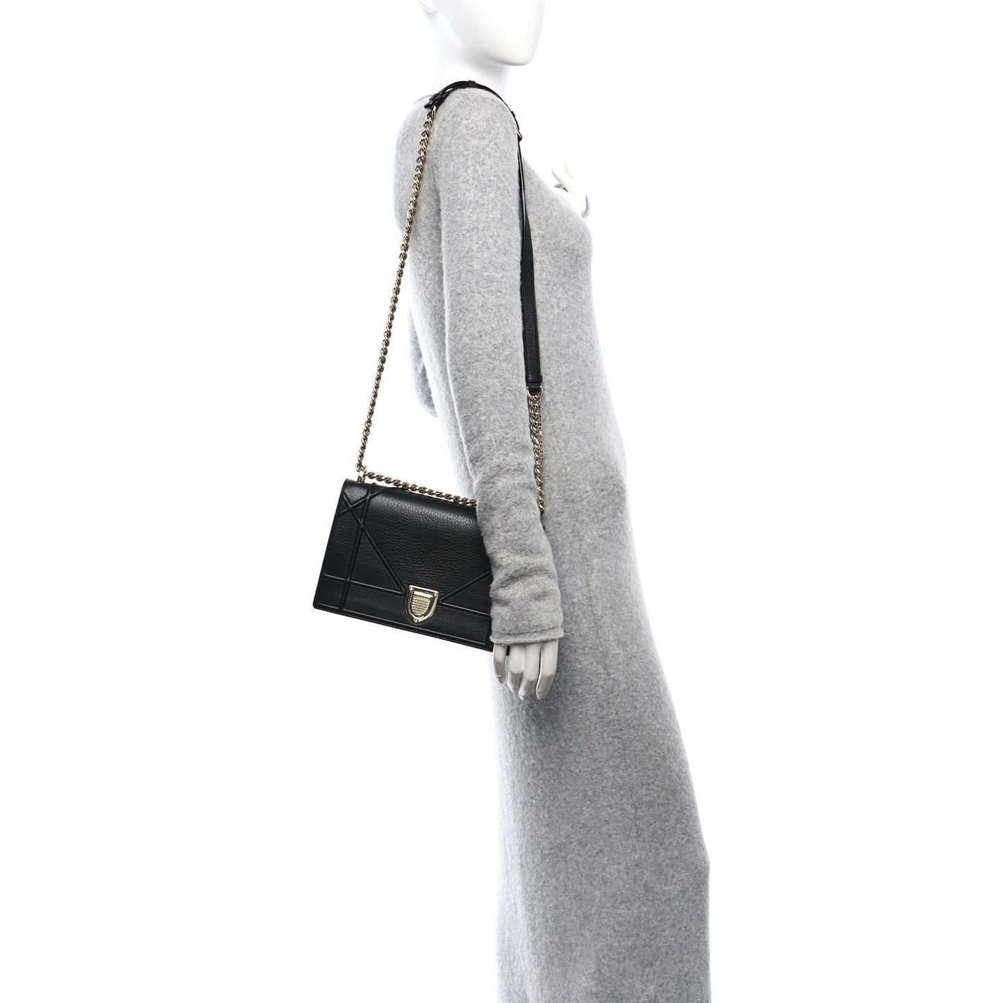 Grained Calfskin Medium Diorama Flap Bag Black