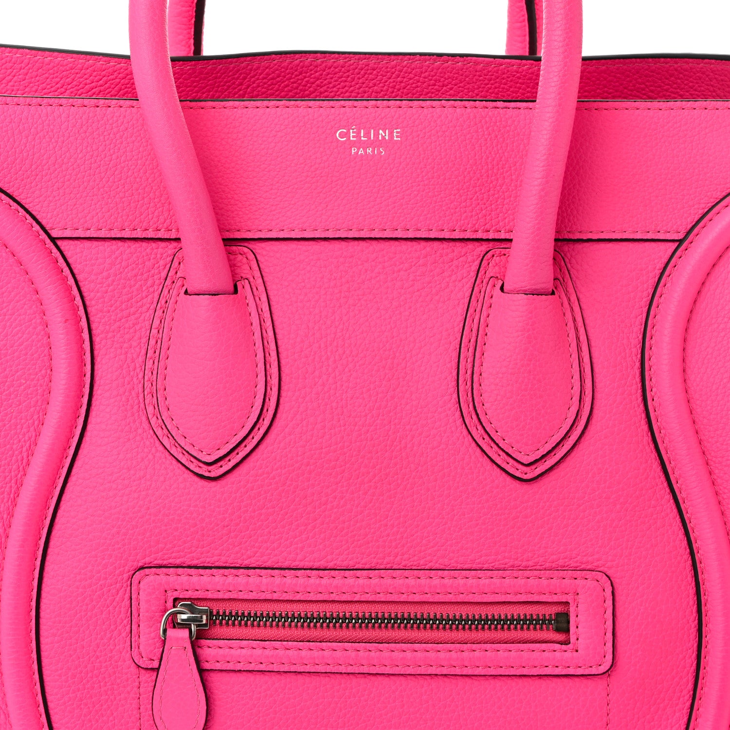 Celine Drummed Calfskin Mini Luggage Fluo Pink 8 of 11