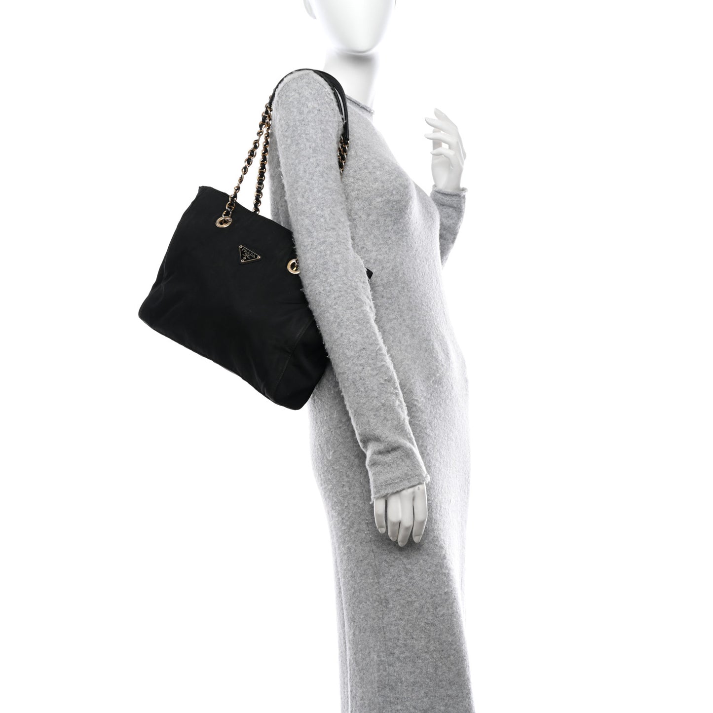 Tessuto Nylon Chain Shoulder Bag Black