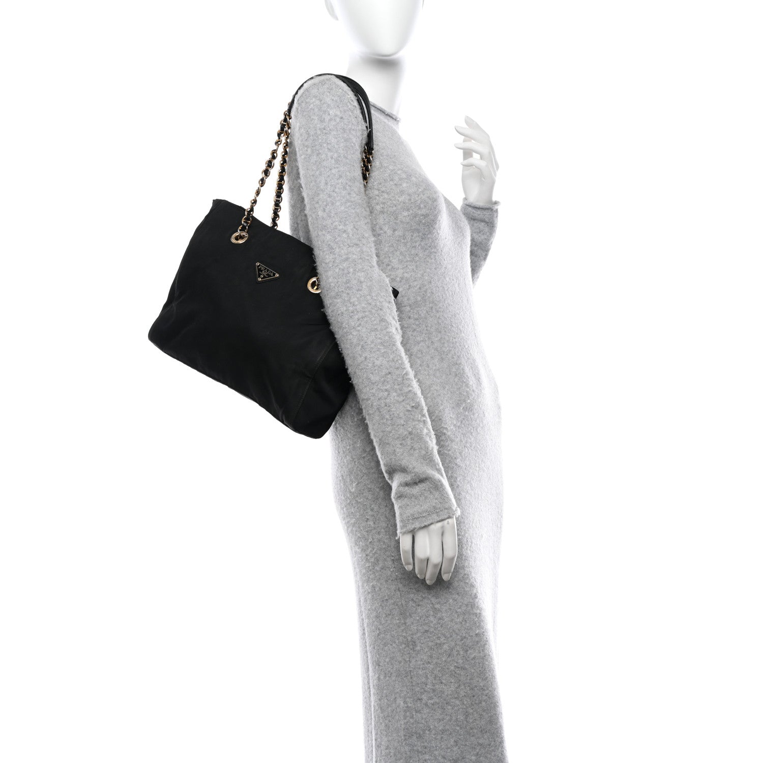 Prada Tessuto Nylon Chain Shoulder Bag Black 2 of 13