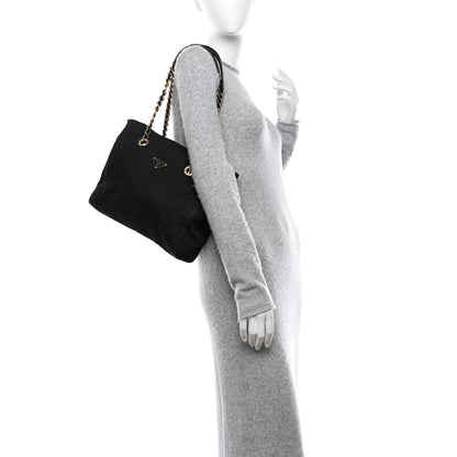 Prada Tessuto Nylon Chain Shoulder Bag Black 2 of 13