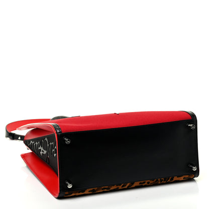 Christian Louboutin Calfskin Empire Pony Hair Leopard Print Studded Medium Paloma Red Brown 3 of 4