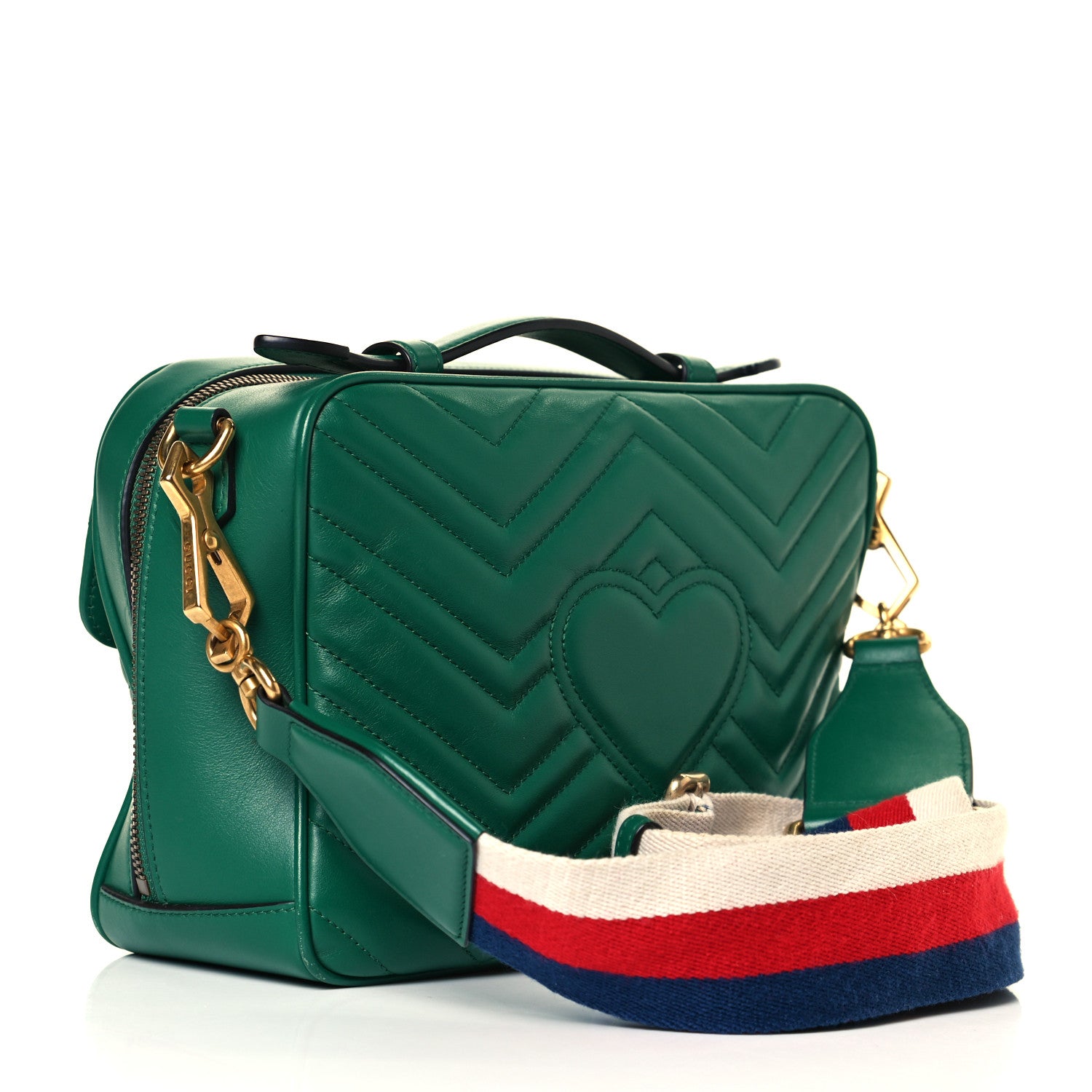Gucci Calfskin Matelasse Sylvie Web Small GG Marmont Top Handle Shoulder Bag Emerald 3 of 18