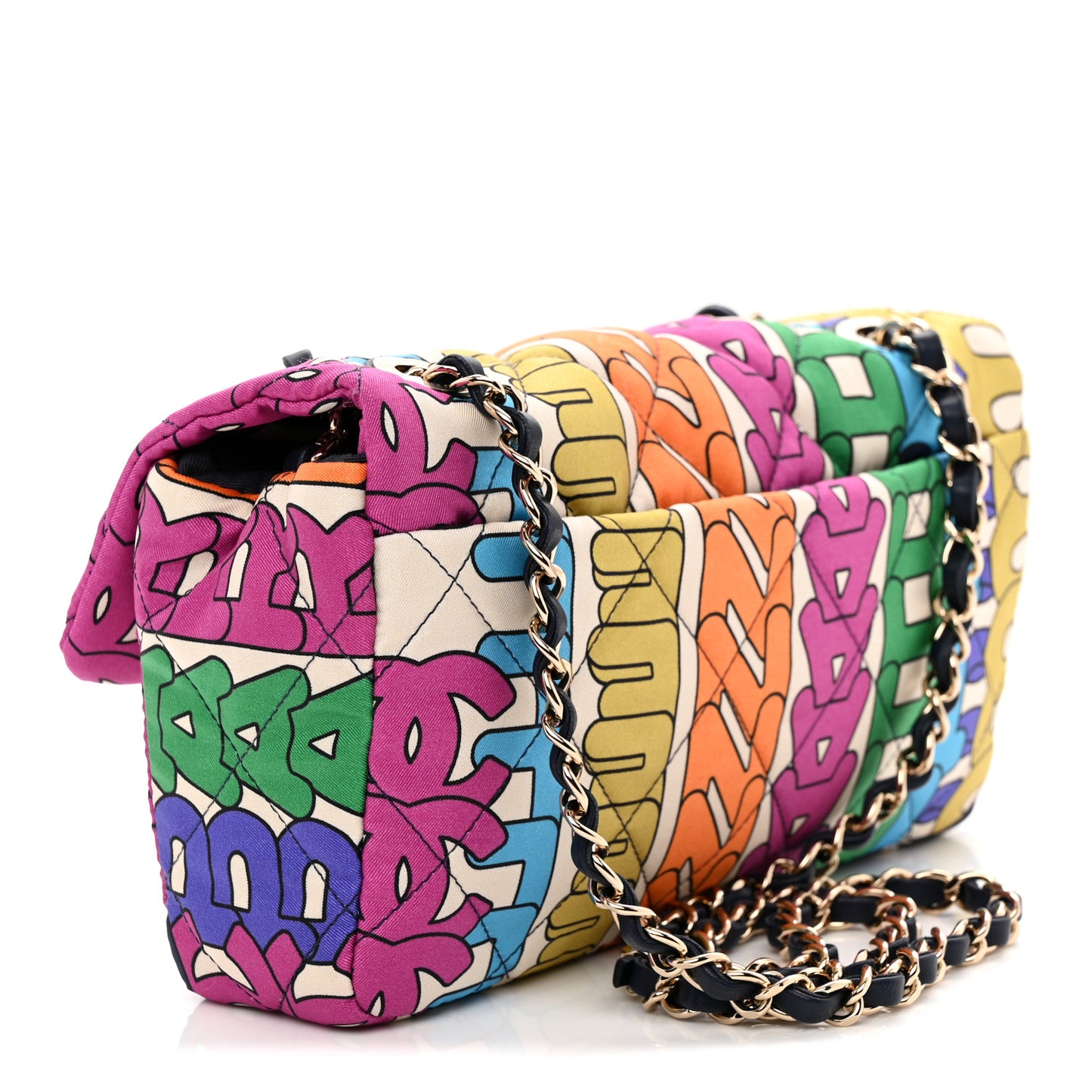 Printed Fabric Quilted Logo Single Flap Bag Multicolor