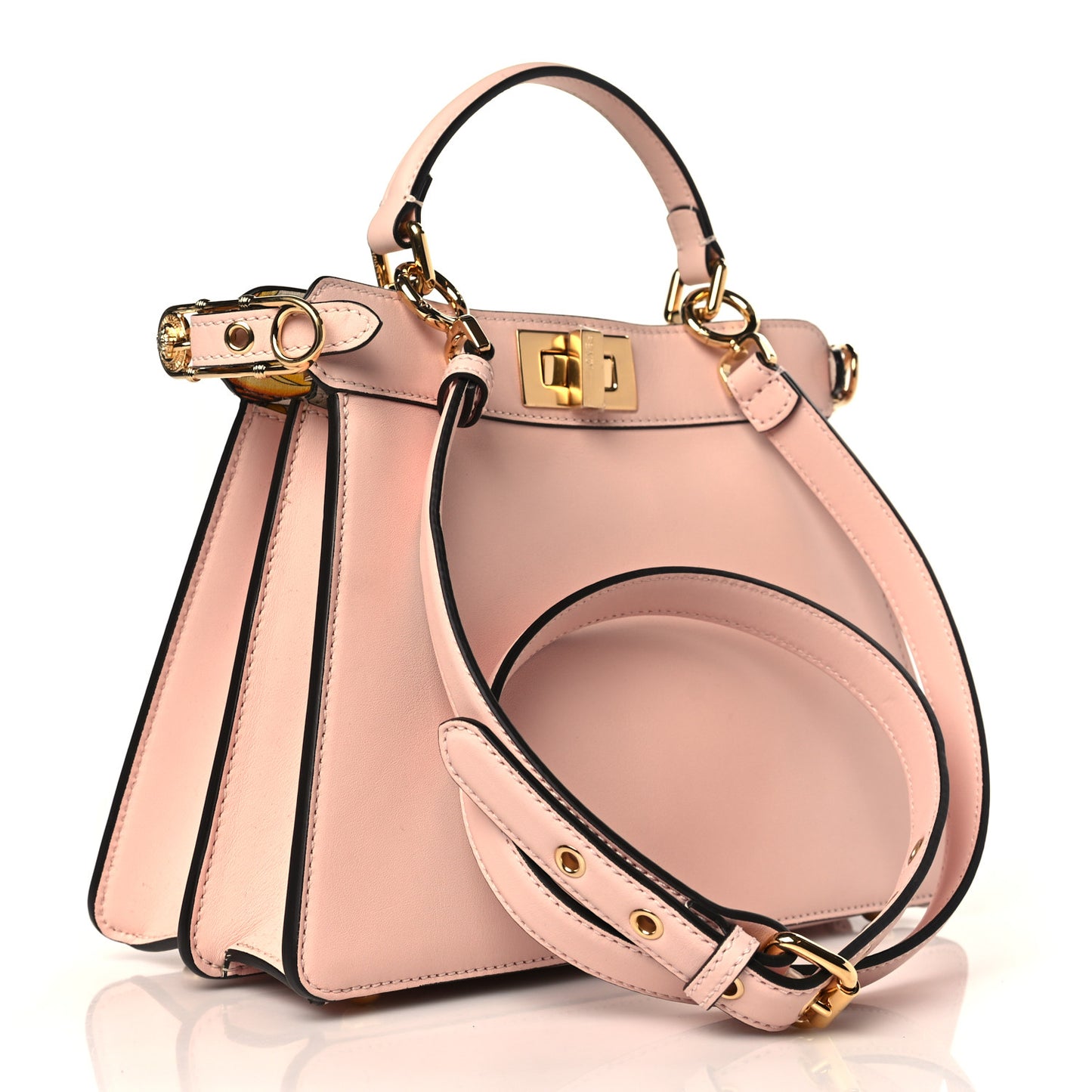 X VERSACE Vitello Seta Nappa Fendace FF Baroque Small Peekaboo I SEE U Satchel Rosa Confetto White Gold