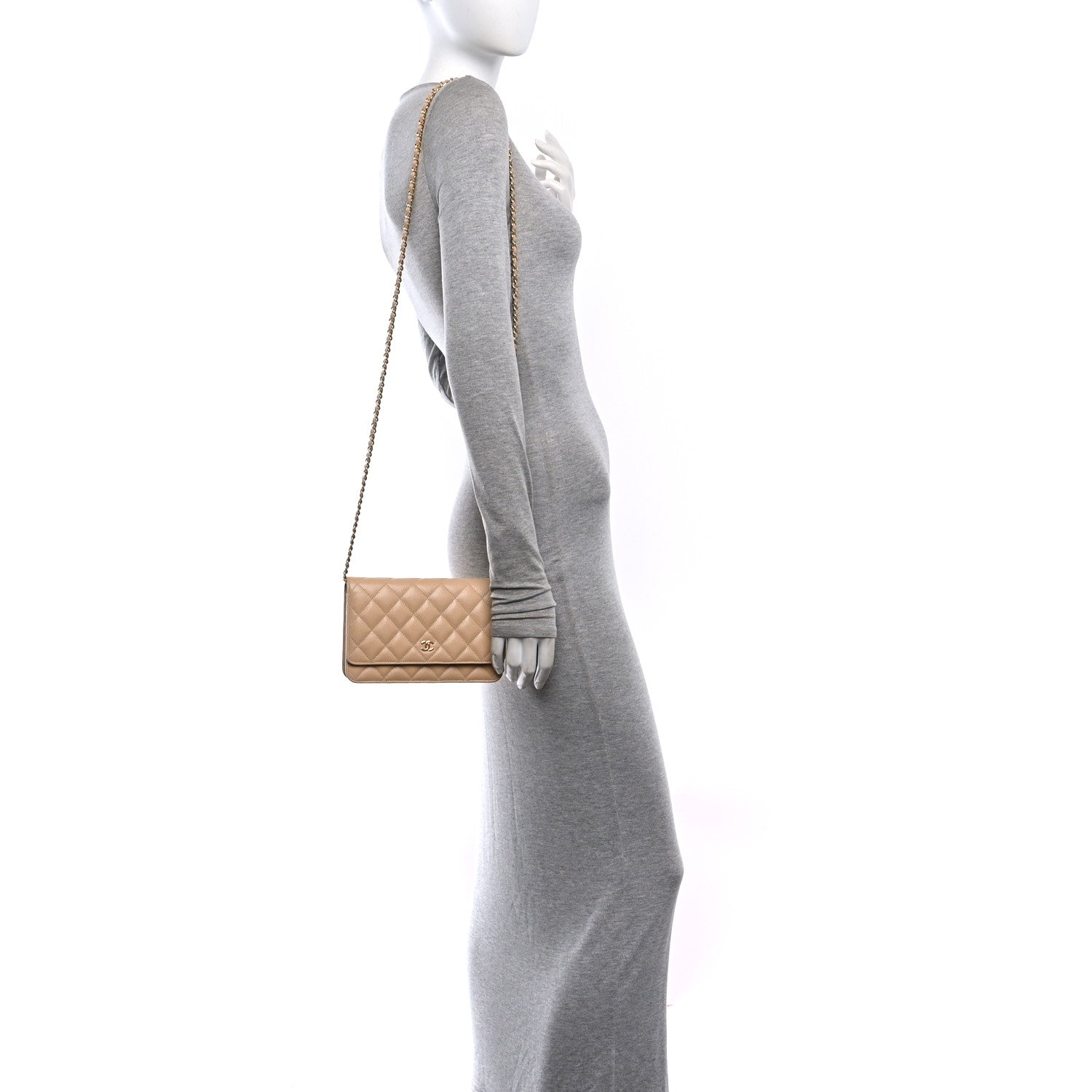 Chanel Caviar Quilted Wallet on Chain WOC Beige 2 of 10
