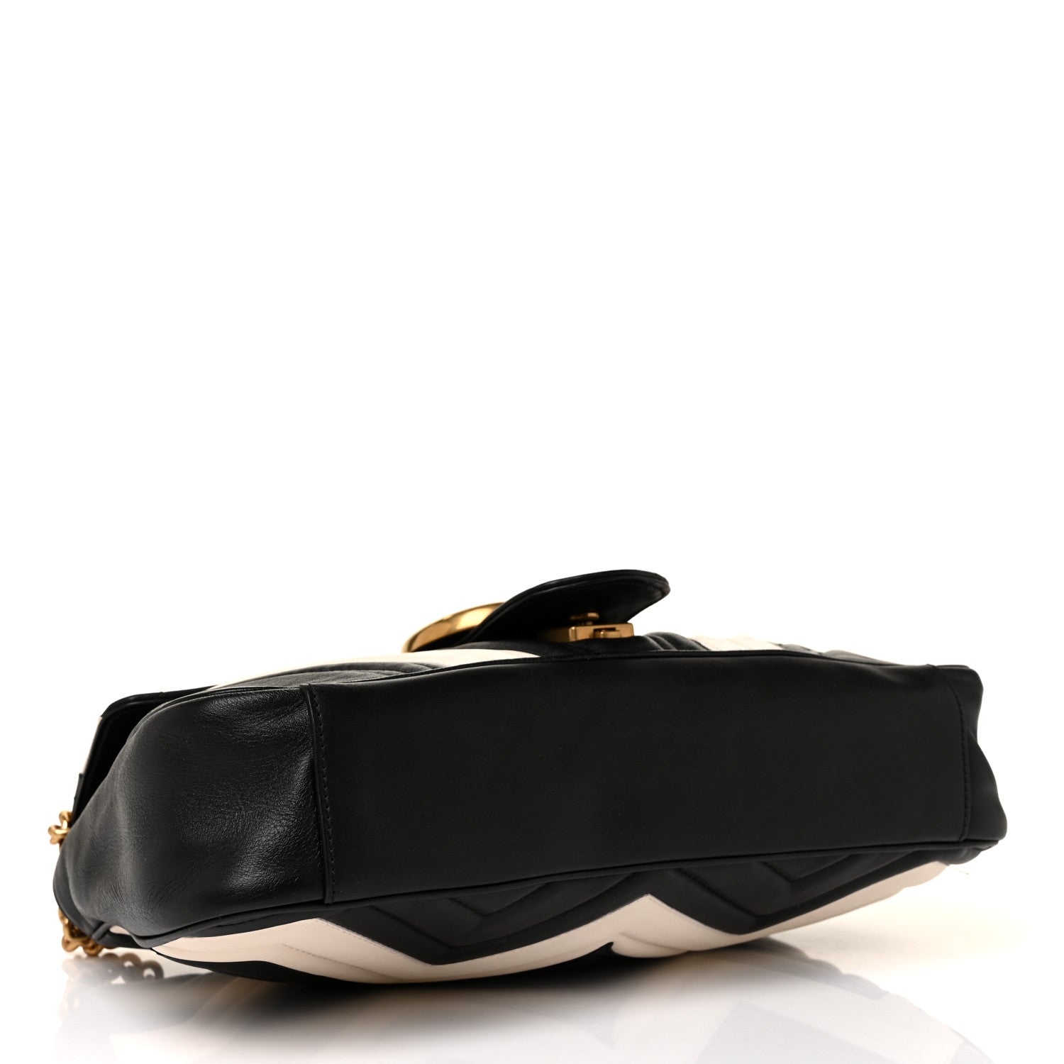 Gucci Calfskin Matelasse Medium GG Marmont Shoulder Bag Black White 4 of 9