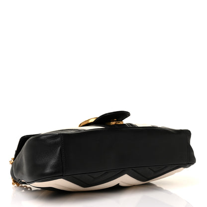Gucci Calfskin Matelasse Medium GG Marmont Shoulder Bag Black White 4 of 9