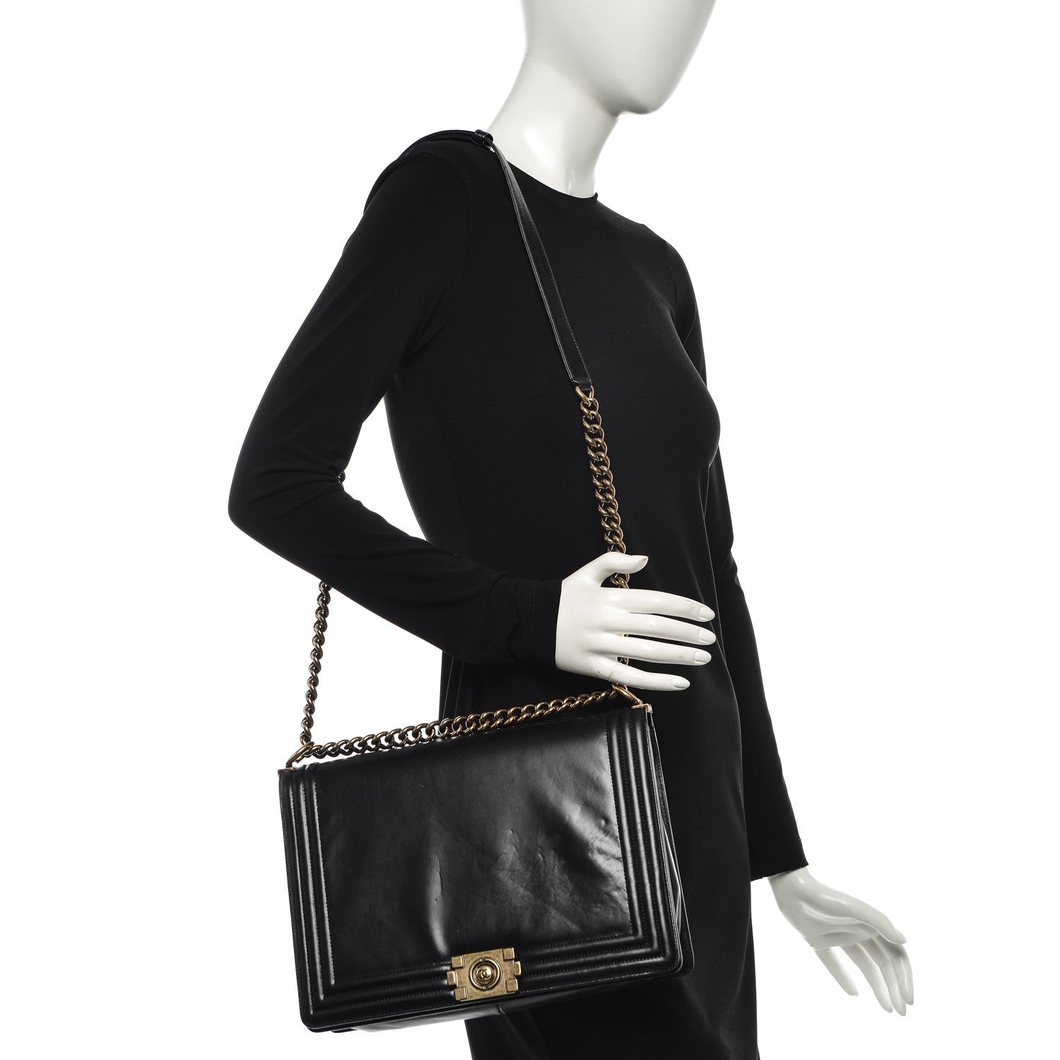 Chanel Glazed Calfskin Large Boy Flap Black 2 of 10