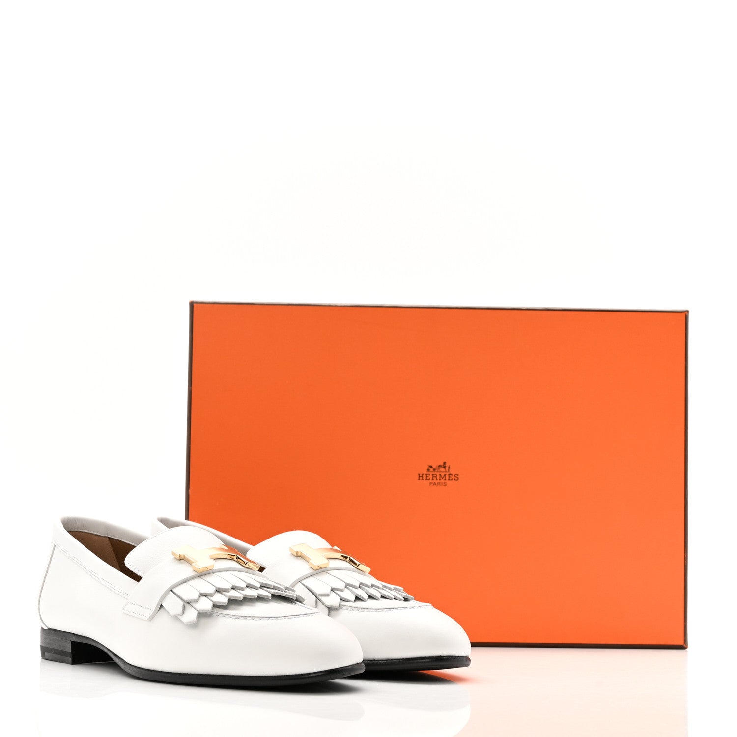 Hermes Calfskin Womens Royal Loafers 35 White 10 of 10