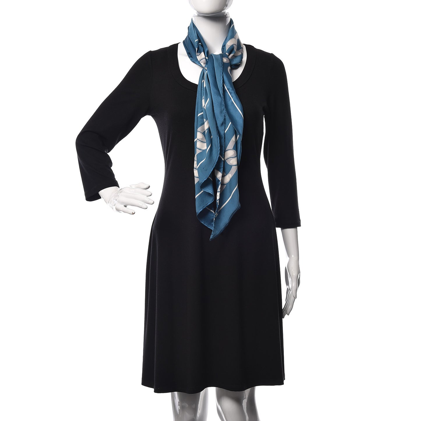 Silk Chain Print CC Scarf Blue White