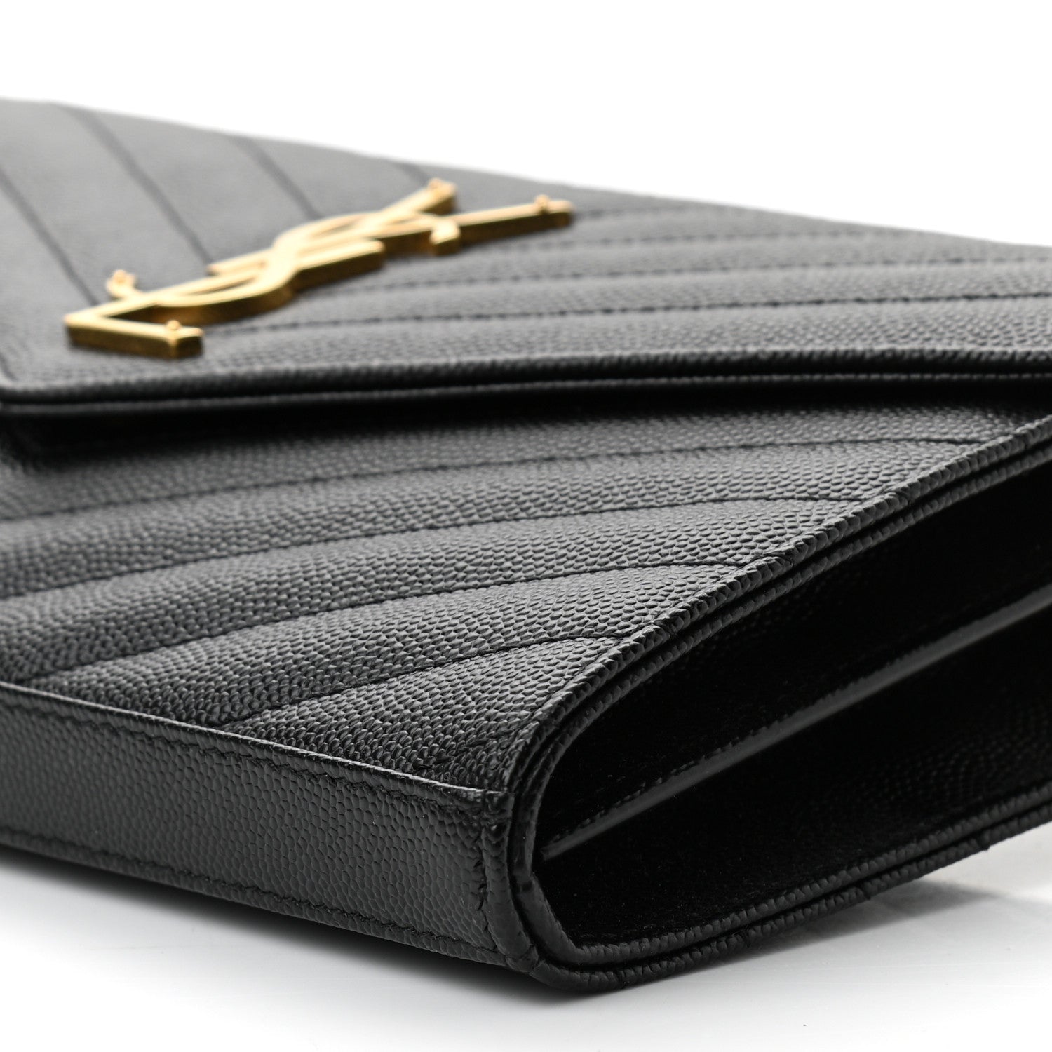 Saint Laurent Grain De Poudre Matelasse Chevron Monogram Chain Wallet Black 10 of 10
