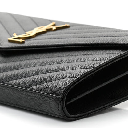 Saint Laurent Grain De Poudre Matelasse Chevron Monogram Chain Wallet Black 10 of 10