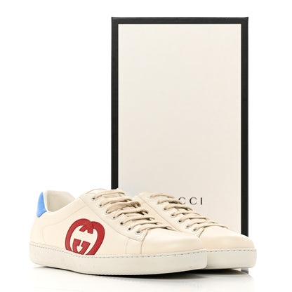 Gucci Calfskin Nubuck Interlocking G Mens New Ace Sneakers 13 Mystic White Hibiscus Red Bright Splash 19 of 19